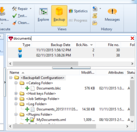 Search for files/folders in Backup view