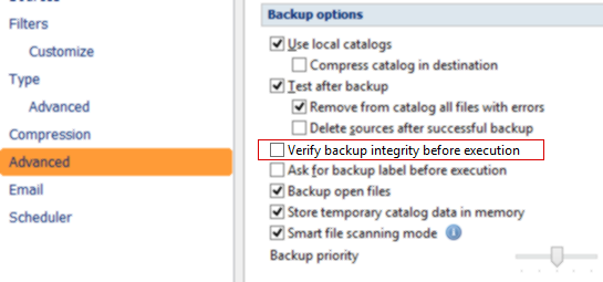 Verify backup