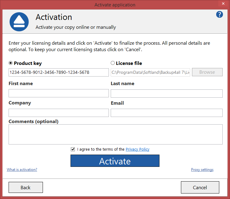 Backup4all activation